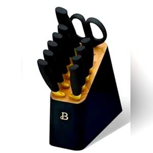 12 Piece Black Knife Block Set With Scissors‎ Kitchen Knives Organizer-NWT